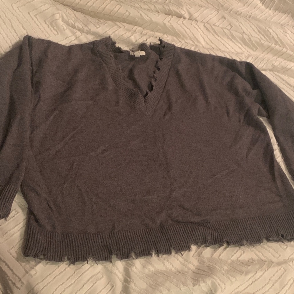 Maurices Charcoal V-Neck destructed Women's Sweater
